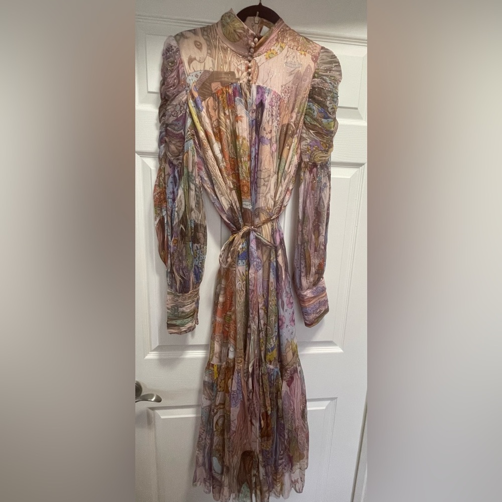 Zimmermann Long Sleeve Silk Lurex Dress Size 4